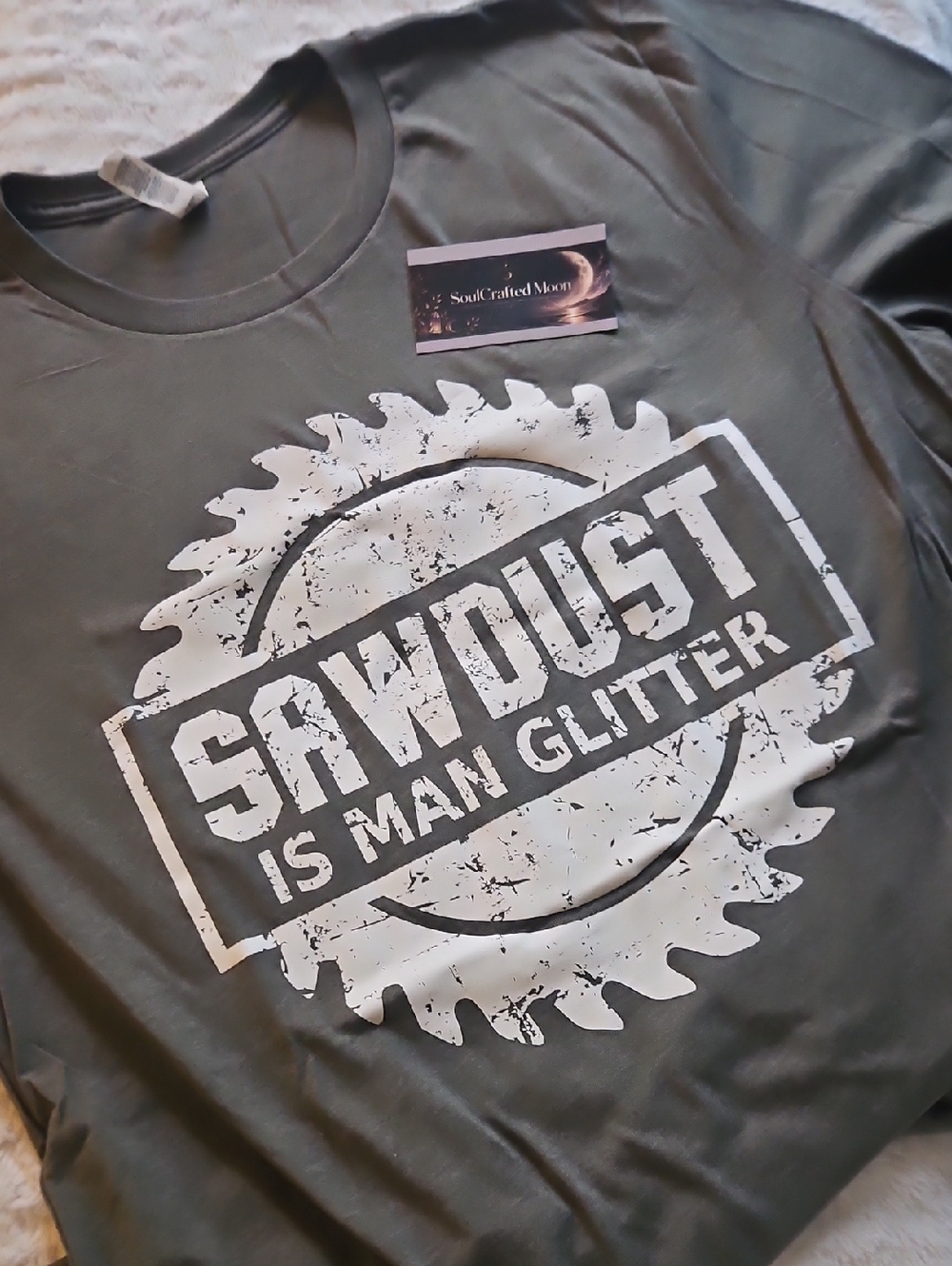 Bella Canvas Olive Green Sawdust Is Man Glitter Graphic Tee
